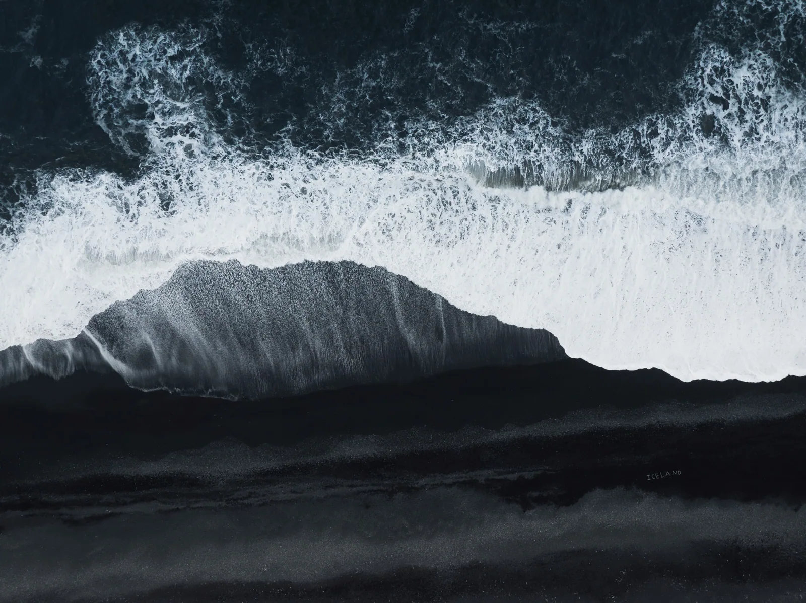 Powerful Atlantic waves breaking on Reynisfjara black sand